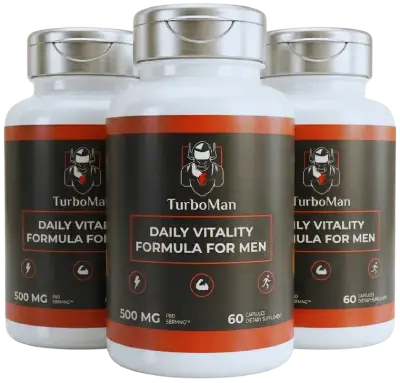 Three bottles of TurboMan Daily Vitality Formula for Men, 500 MG, 60 capsules
